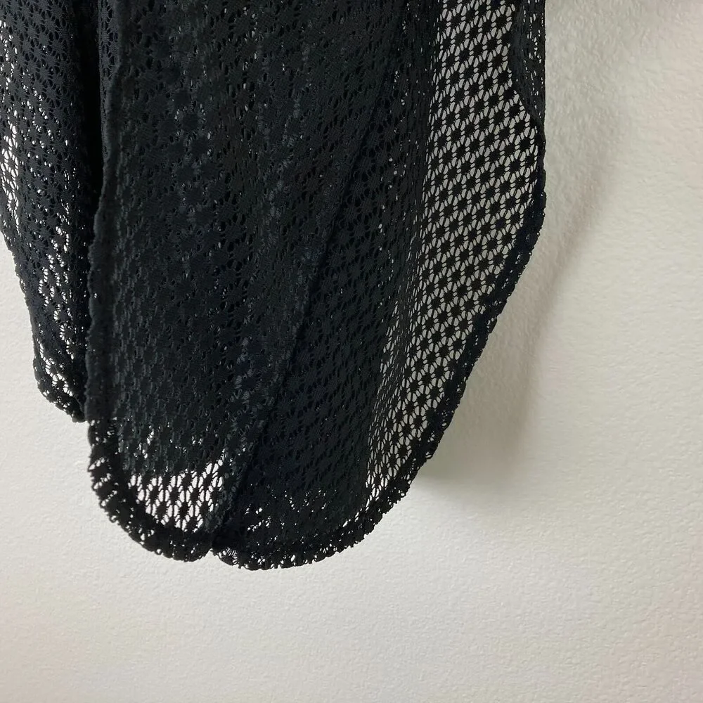 Xhilaration Women’s Crochet Lace Cover Up Size S Black Babydoll Tassels Beach